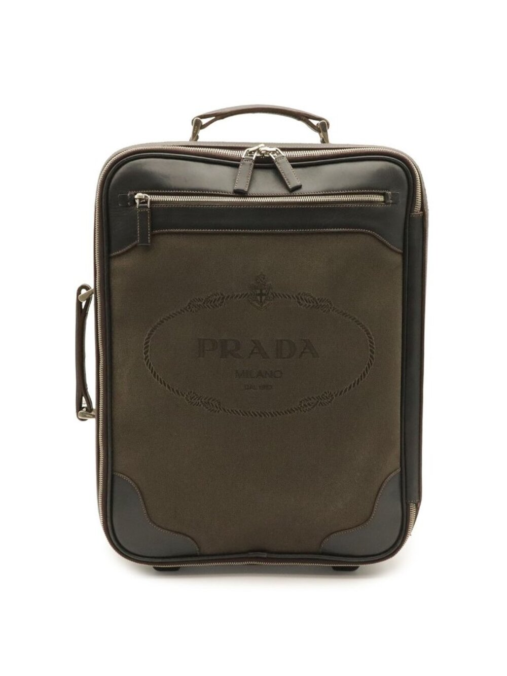 Prada Logo Jacquard Travel Bag Carry Case Suitcase Trolley Bag Canvas Leather